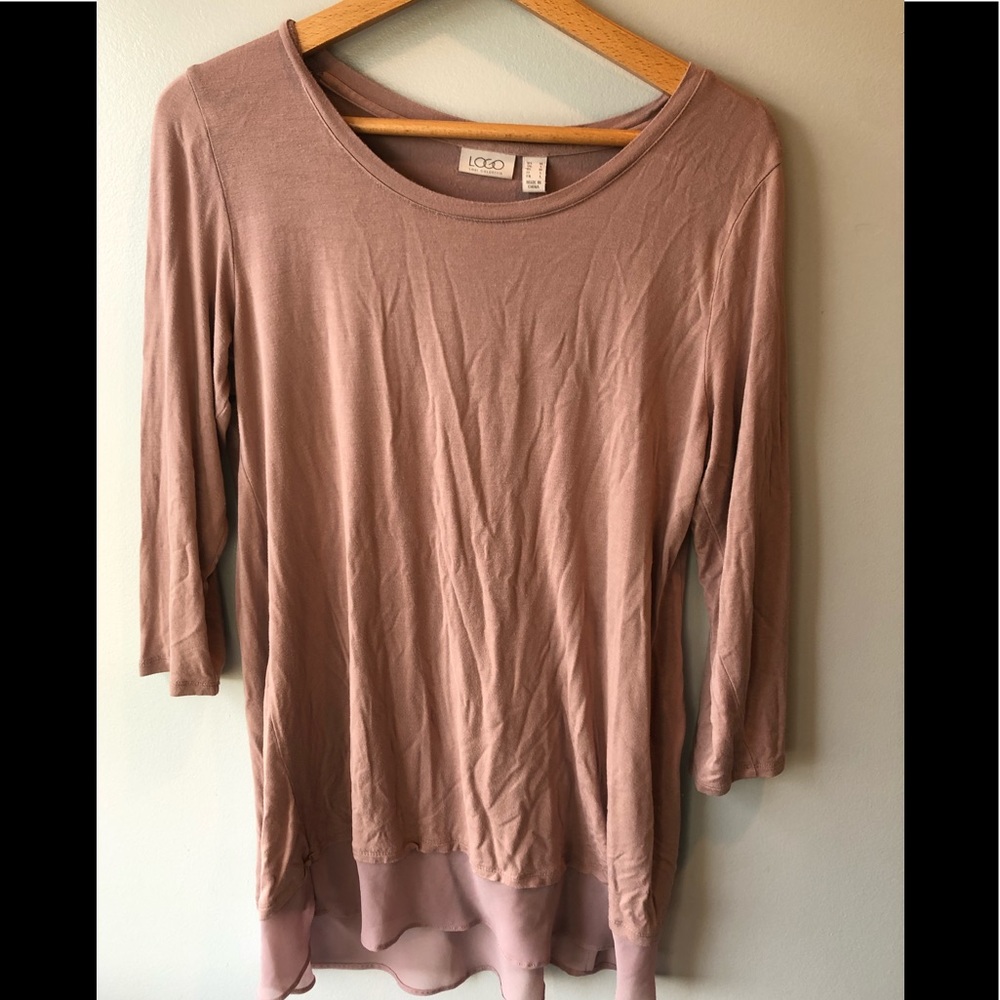 Logo by Lori Goldstein pink mauve 3/4 sleeve top with trim size M
